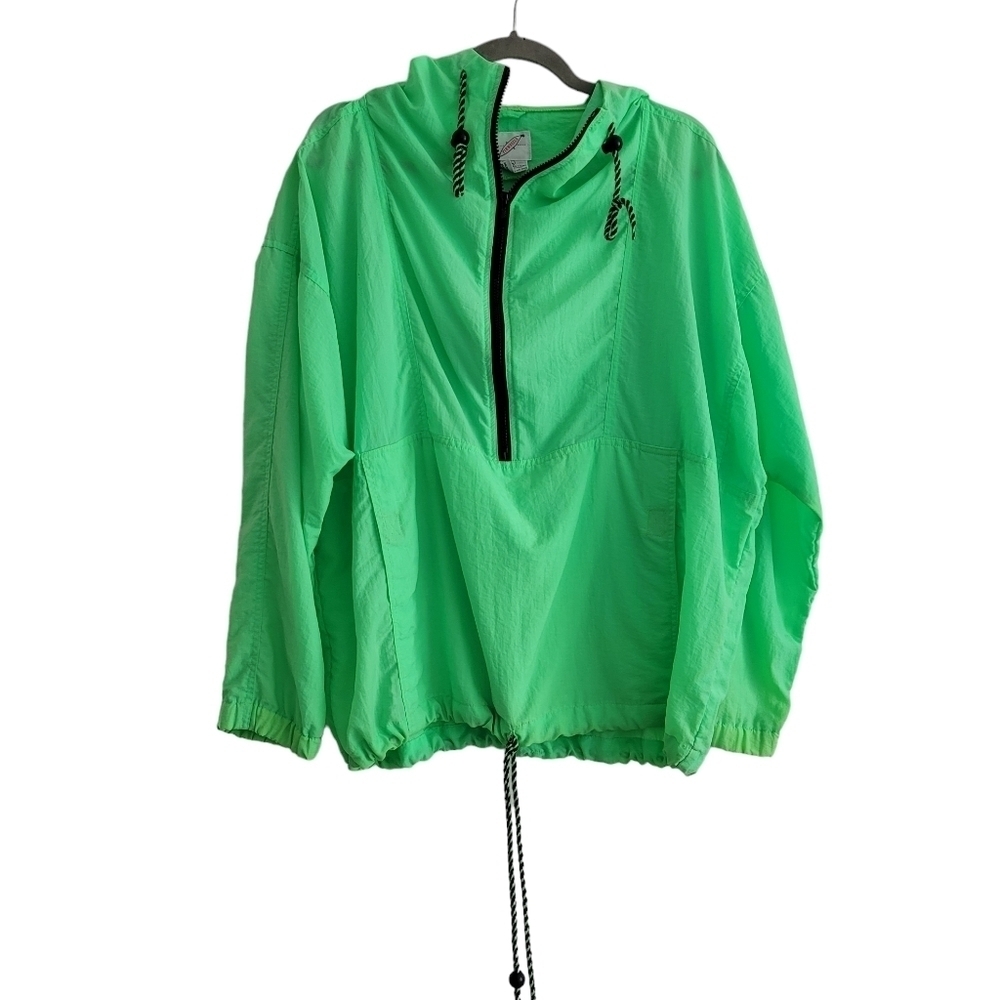 VTG Pinwheels Bright Green 100% Nylon Half Zip Pullover‎ Jacket Windbreaker